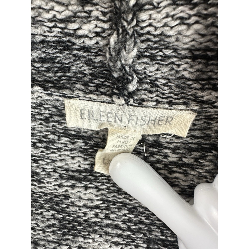 Eileen Fisher Knit Open Front Long Drape Cardigan Sweater Black Marled Large - Picture 11 of 13